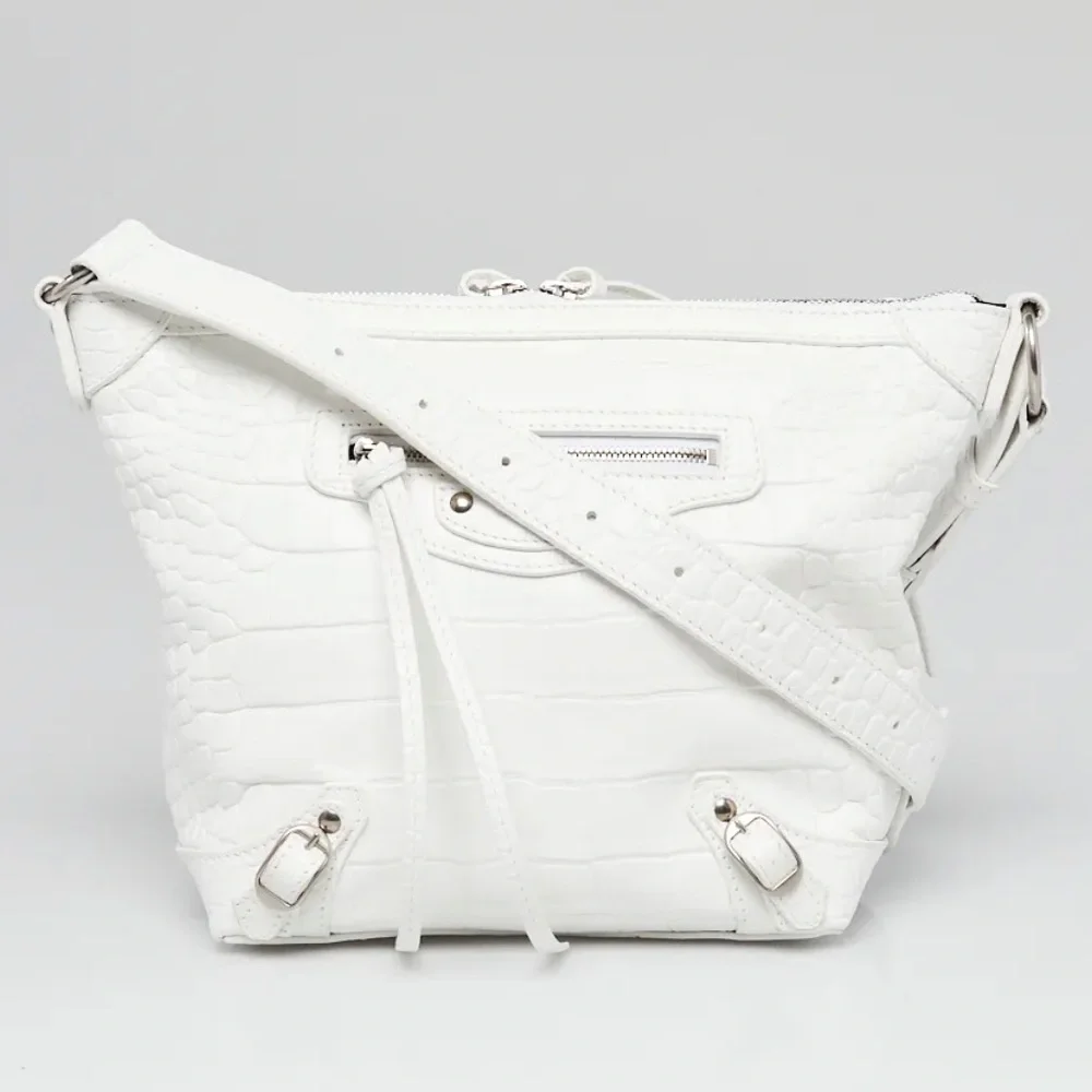 Balenciaga Neo Classic Hobo Crocodile Embossed Leather XS White - Picture 2 of 16